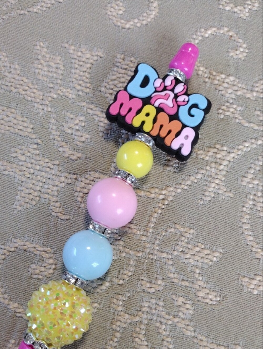 Beaded Pink Dog Mama Pen with Pastel Beads - Picture 3 of 3
